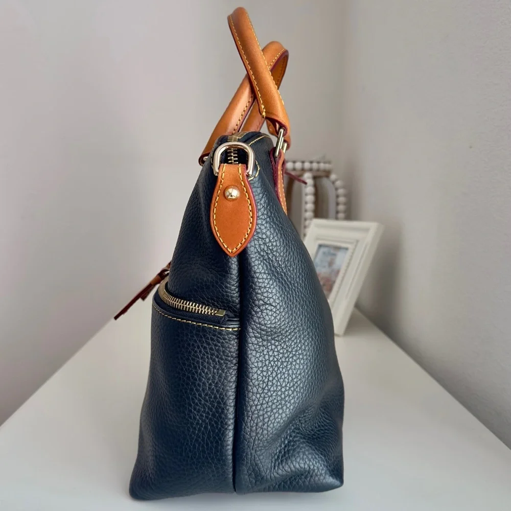 Dooney & Bourke Dillen Double Pocket Large Satchel Pebble Grain Leather Black - Picture 5 of 7